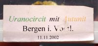 9078 Uranocircite Autunite ca 7x2x2 cm Bergen Germany 2002 (1)